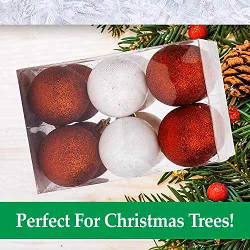 VFM e-Store Red, White and Gold Christmas Tree Baubles, 12 Pack – 3