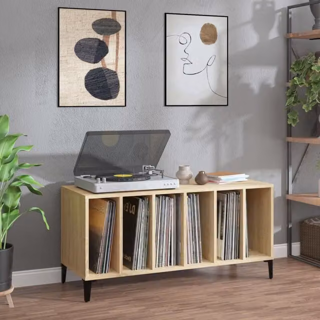 Berkfield Home Record Cabinet in Sonoma Oak Brown, W/D/H: 100 x 38 x 48 cm