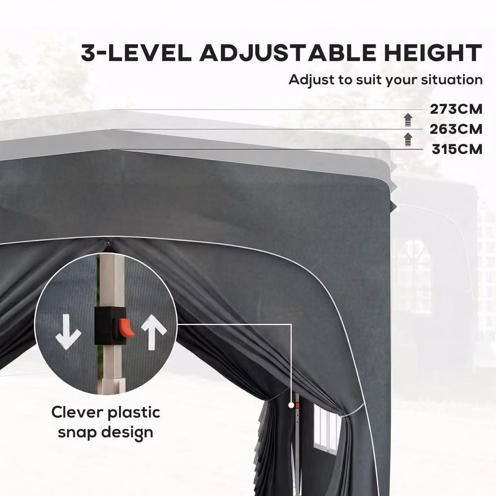 OUTSUNNY UPF50+ Pop Up Gazebo with Sides and Carry Bag, Dark Grey, W/D/H: 300 x 300 x 275 cm – 5