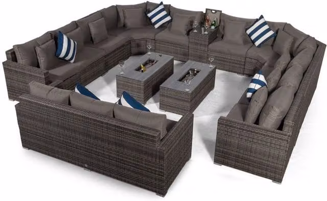 Giardino Santorini 13 Seat Grey Rattan Garden Set with 3 Seat Sofa, Armchairs and 2 Coffee Tables