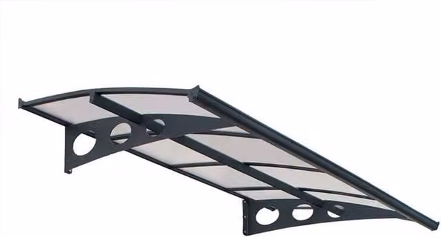 Palram Herald Door Awning Canopy in Mist Grey with Polycarbonate and Galvanised Steel, L: 223.5 cm