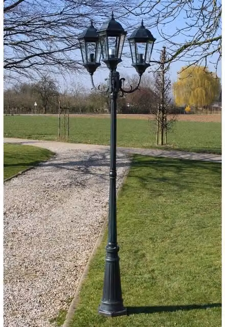 Berkfield 3-Arm Aluminium Garden Light Post in Dark Green and Black, Height: 230 cm – 1