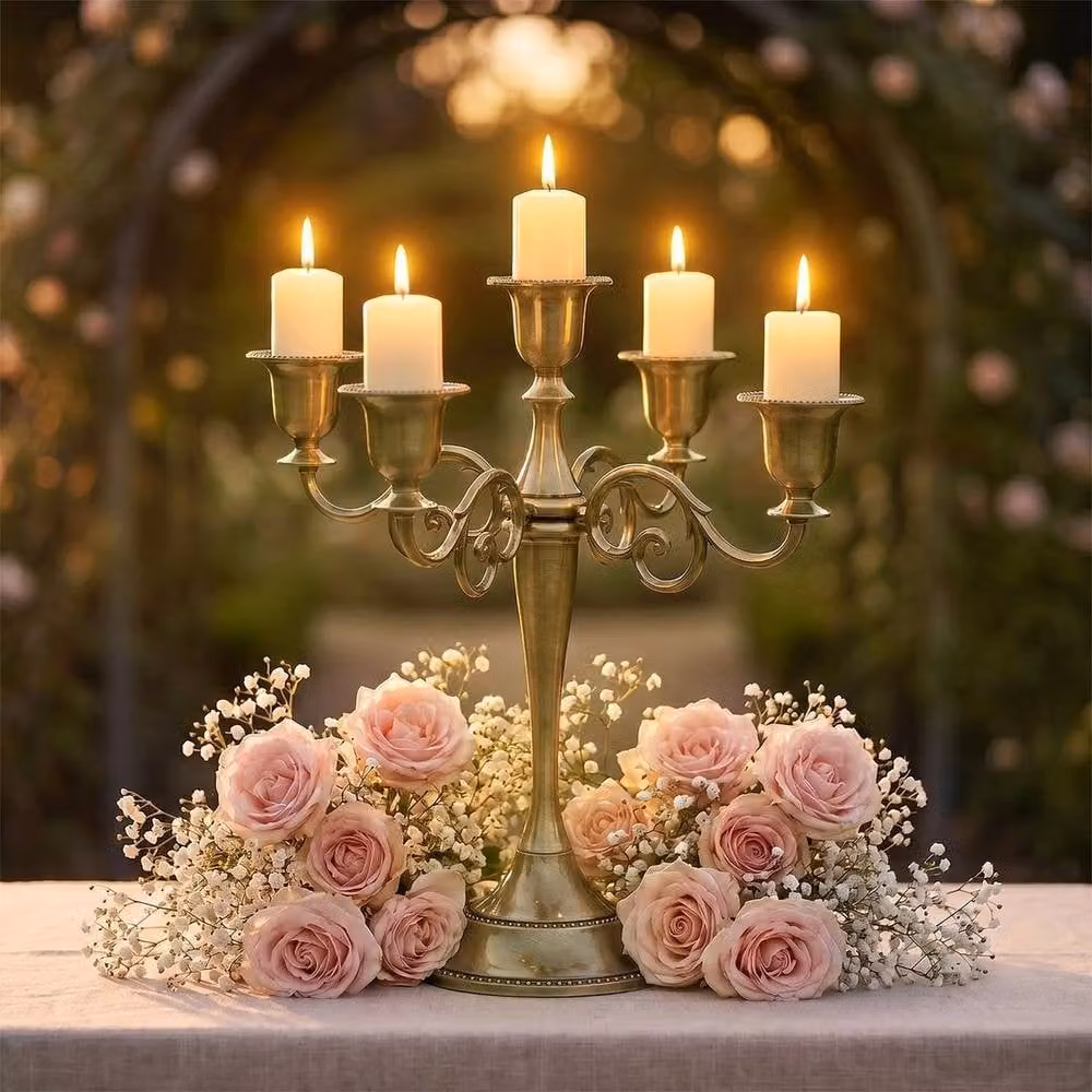 NESTLUNE Bronze Vintage Metal 5 Arm Taper Candle Holder Candelabra, Height: 100 cm, Width: 15 cm – 3