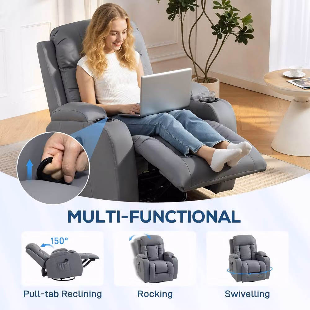 HOMCOM Grey Massage Recliner Armchair with 8 Vibration Modes and Heat Function – 4