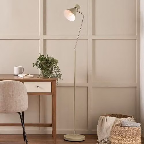Ruma Modern Metal Floor Lamp in Silver and Green with Height Adjustment