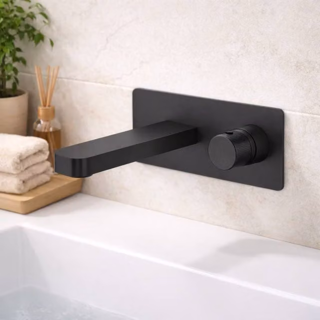 Bathroom Kingdom Koko Matt Black Wall Mounted Single Lever Basin Mixer Tap