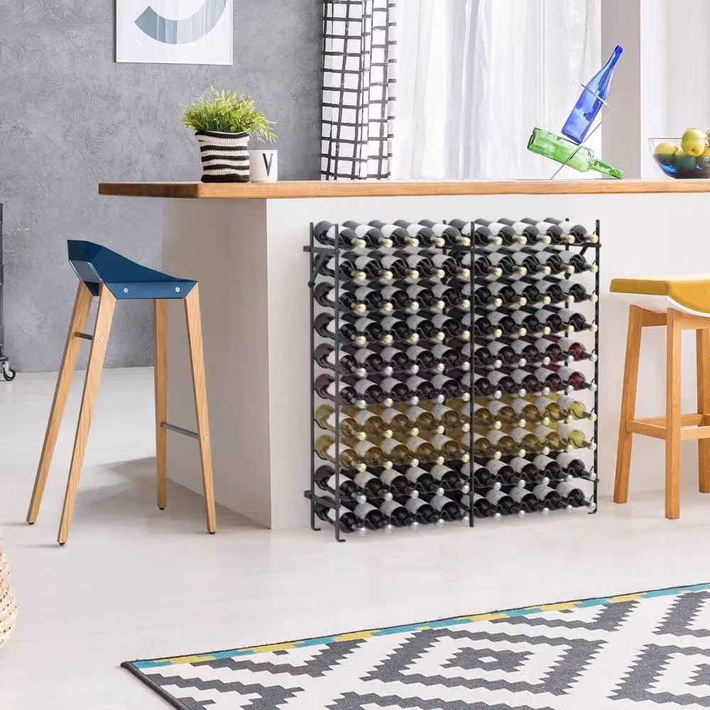 SPETLEK 10-Tier 100 Bottle Wine Rack, Heavy Duty Matt Black Metal Wall Mounted Storage – 7