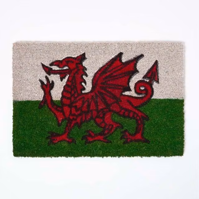 Homescapes Coir Doormat Welsh Dragon Flag, W: 60 cm, D: 40 cm, Multicolour