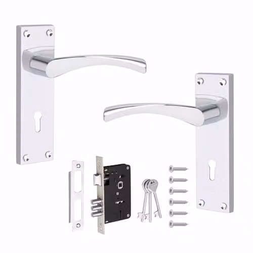 Golden Grace Victorian Astrid Key Lock Door Handle Set in Polished Chrome
