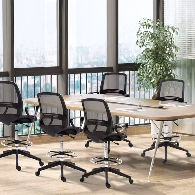 Vinsetto Ergonomic Mesh Back Drafting Chair with Foot Ring and 360 Degree Swivel, Black