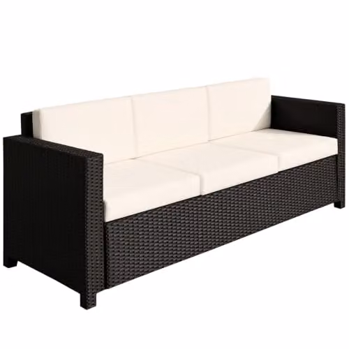 Outsunny 3 Seater Rattan Garden Sofa with Upholstered Cushions in Black and White – 2