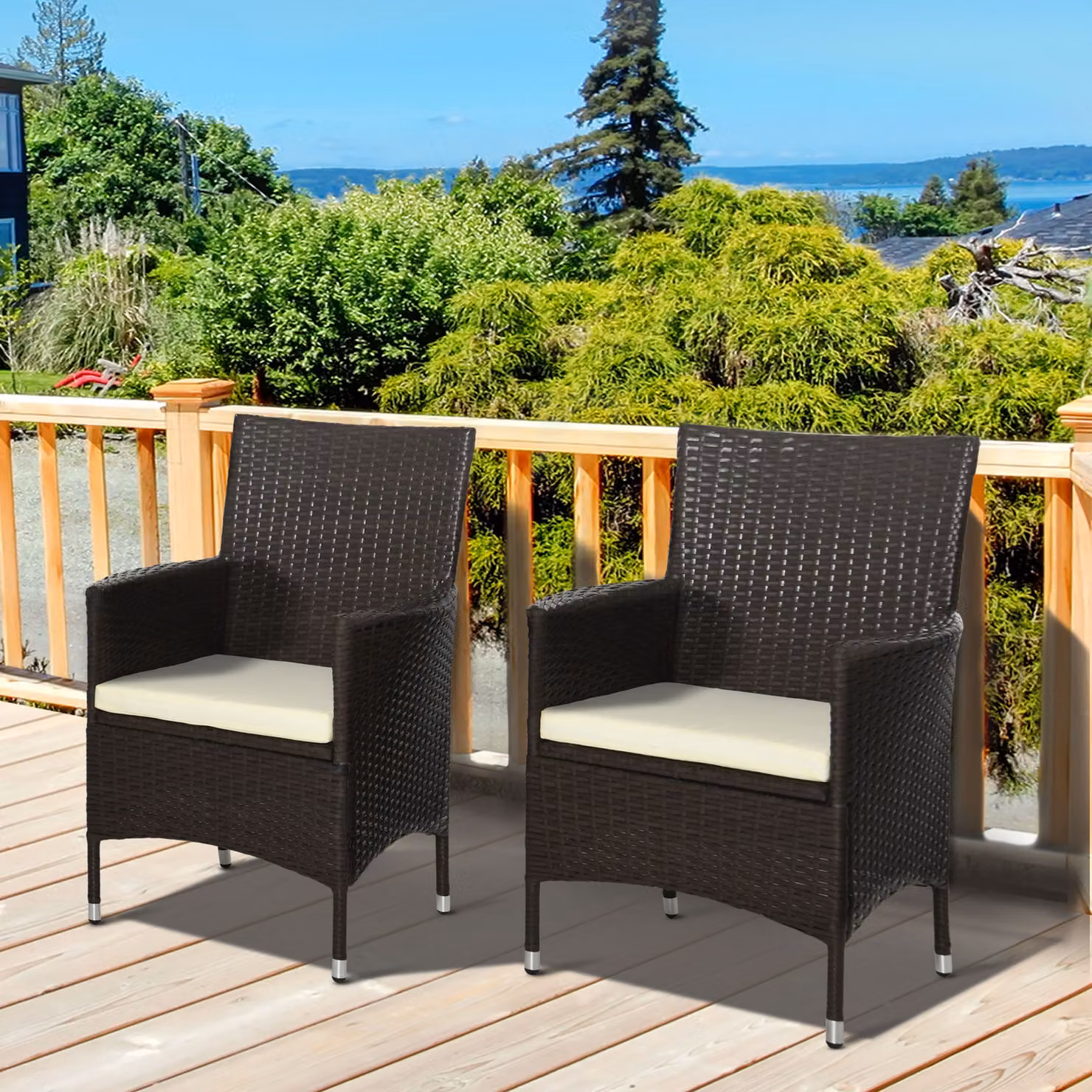 Outsunny Brown Rattan Dining Armchair with Removable and Washable Cushions – 2