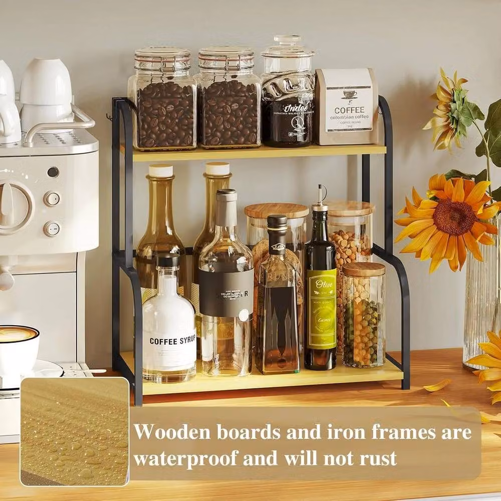 EONLION 2-Tier Wooden Counter Shelf Coffee Station Organiser in Black, Width: 50 cm – 3