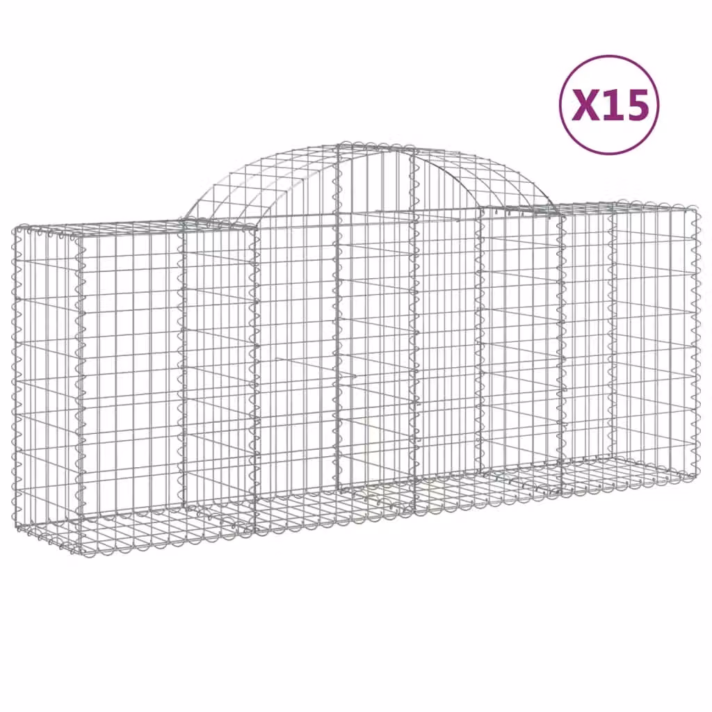 Berkfield Home Arched Gabion Baskets, 15 Piece Set, Silver Galvanised Steel, W: 200 cm, D: 50 cm, H: 80-100 cm – 2