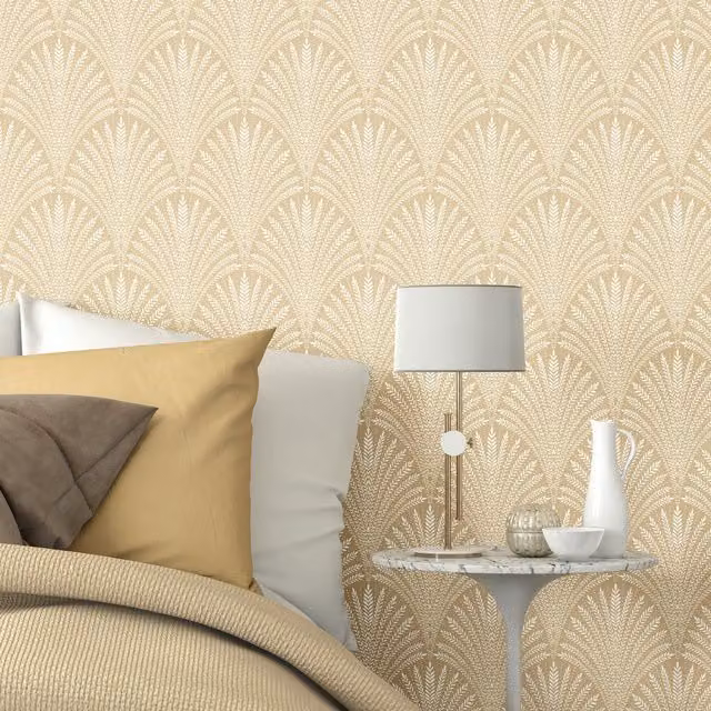 Hoopla Walls Leaf Fan Wallpaper in Gold and Yellow