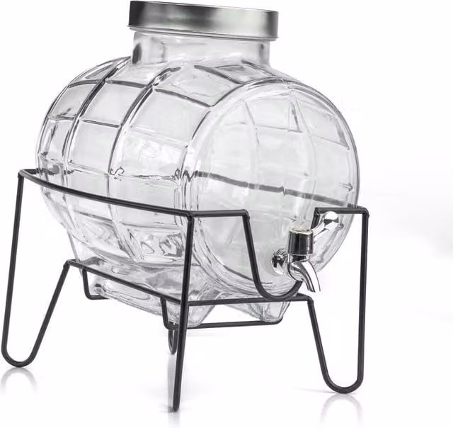 Crystals 8L Glass Drinks Dispenser with Metal Stand and Tap in Clear