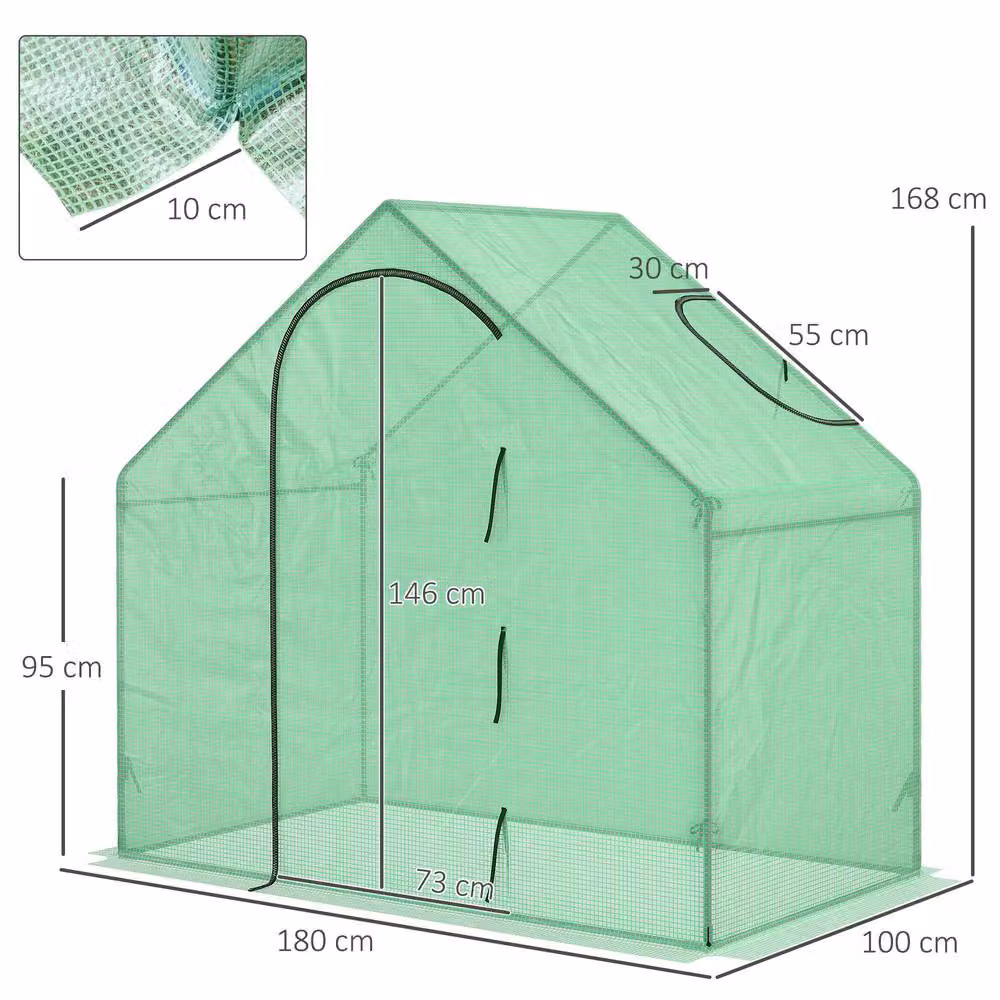 STILVORA Green Steel Walk-In Greenhouse with Zipped Door and Window, H 180 x W 168 x D 100 cm – 2