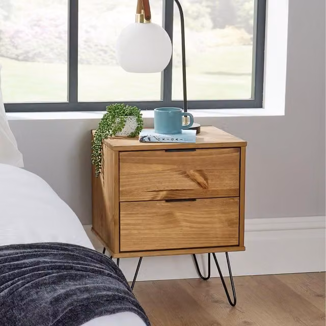 Home Source Acadia 2 Drawer Bedside Table in Antique Pine