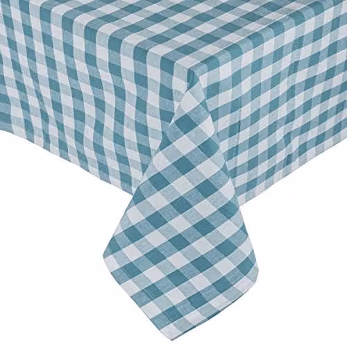 Homescapes Blue Cotton Gingham Checked Rectangular Tablecloth, W/D/H: 137 x 178 cm – 1