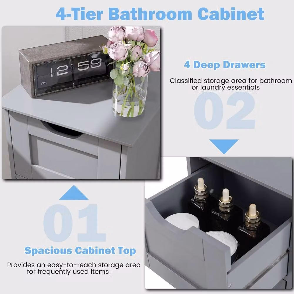FORGEVIO Modern Grey Matt Bathroom Storage Cabinet with 4 Drawers – 3