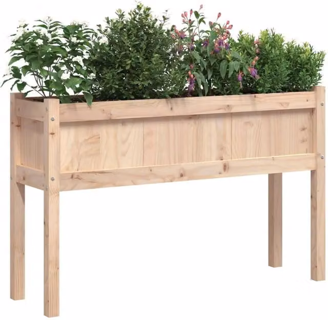 Berkfield Home Garden Set of 2 Raised Wooden Planters with Legs in Natural Pine