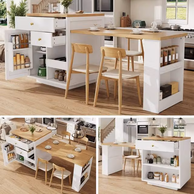 BTM Extendable Bar Table with Wine Rack and Storage, White – 1