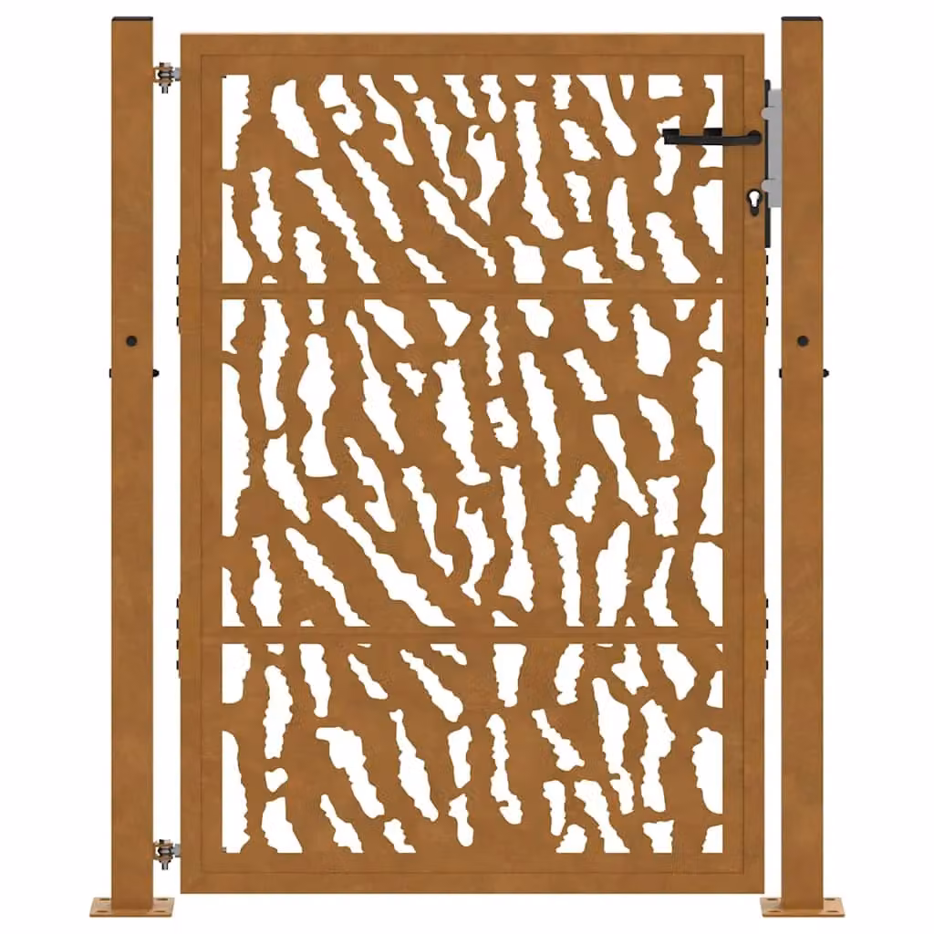 Berkfield Home Garden Gate in Brown Weathering Steel with Trace Design, W: 105 cm, H: 130 cm – 3