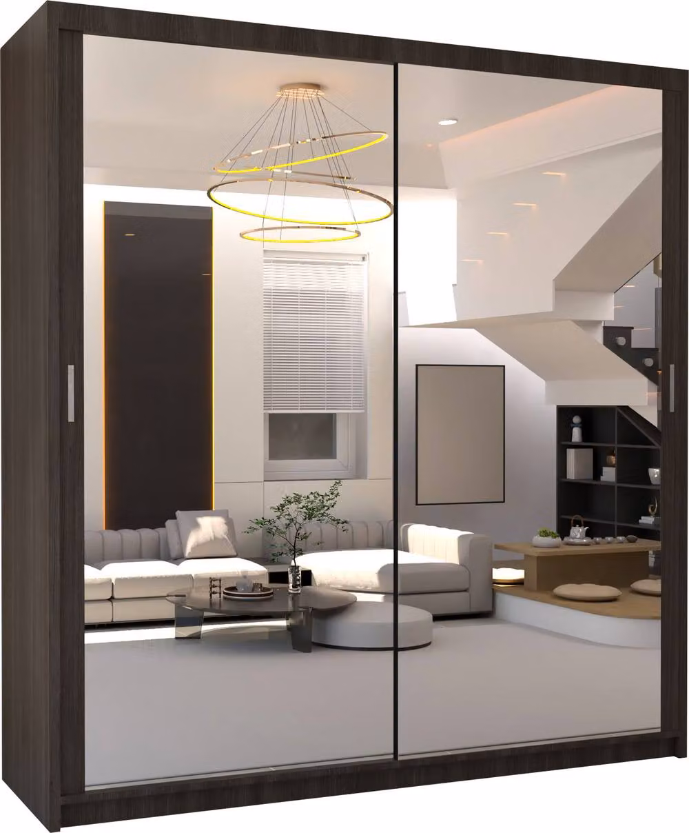 MN Furniture Double Mirror Sliding Door Wardrobe in Brown, W: 120 cm, H: 217 cm – 2