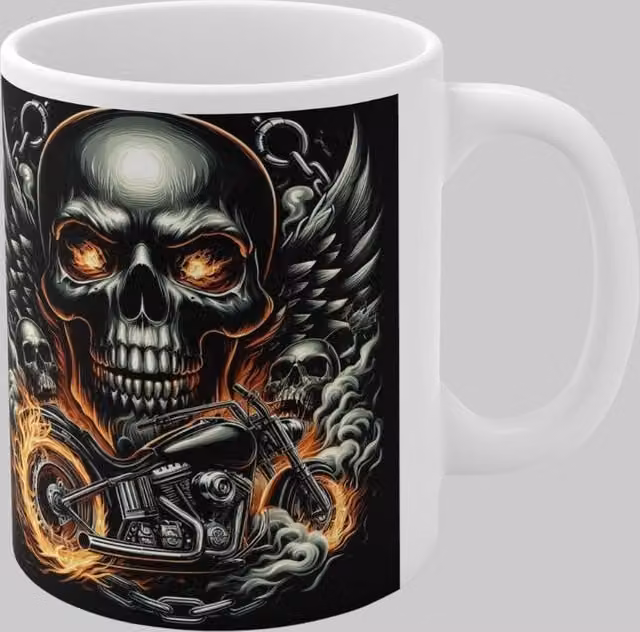Simply Stunning Mugs Skull and Flames Ceramic Mug in White and Black – 1