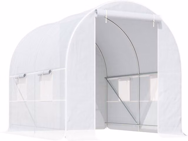 Outsunny White Polycarbonate Walk-In Greenhouse with Stainless Steel Frame for Outdoor Gardens, W: 250 cm, D: 200 cm, H: 200 cm – 1