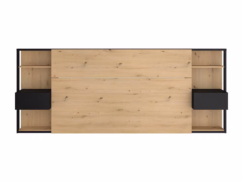Vente-unique MISTA Headboard with Integrated Nightstands in Light Oak and Black, W/D/H: 160 x 200 cm – 2