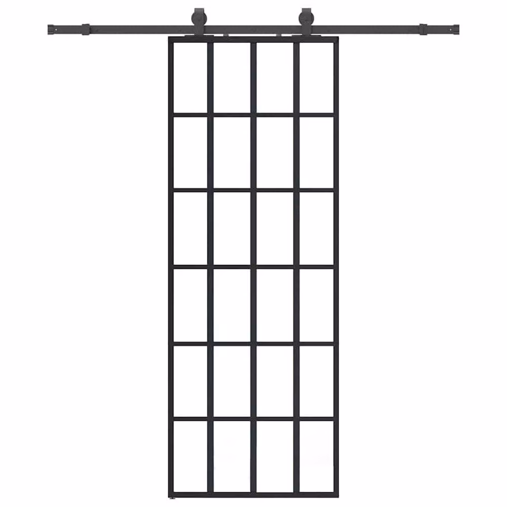 Berkfield Home Modern Sliding Glass Door with Hardware Set in Black, W: 76 cm, H: 205 cm – 2