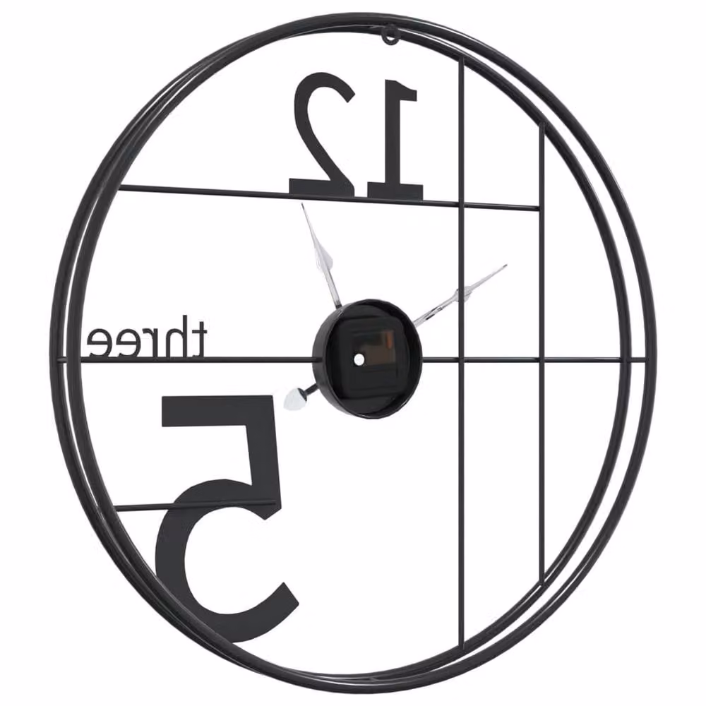 Berkfield Home Round Silent Quartz Wall Clock in Black Metal, Diameter: 50 cm – 3