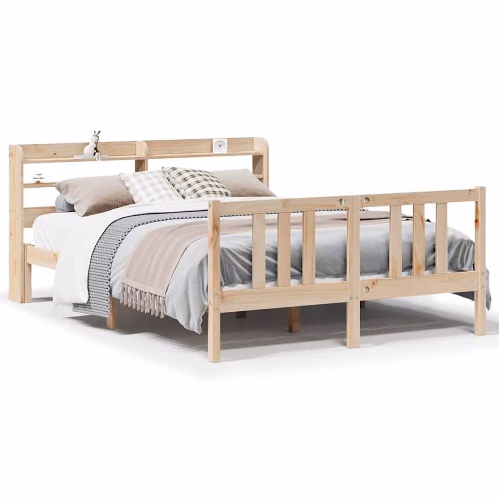 Berkfield Home Beautiful Bed Frame with Headboard in Beige, W/D/H: 140 x 190 x 82 cm – 2