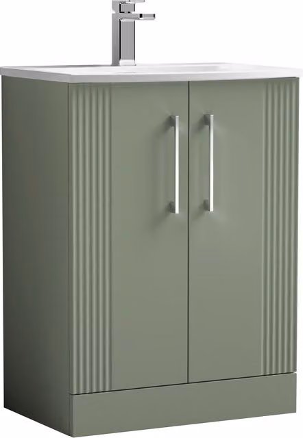 Balterley 2 Door Floor Standing Bathroom Vanity Unit with Curved Basin, Satin Green, W/D/H: 60 x 40 x 84 cm