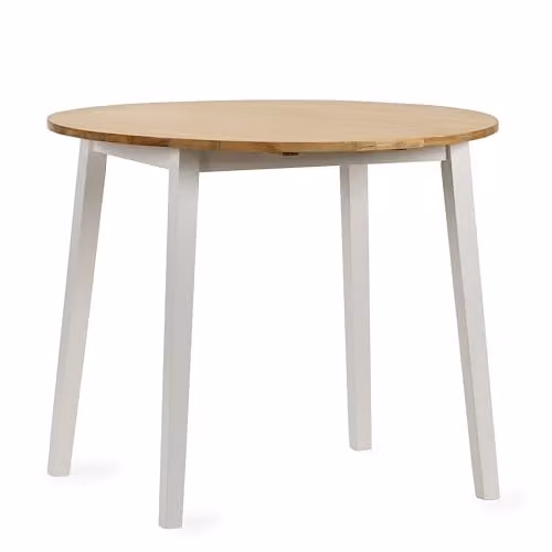Julian Bowen Linwood Round Drop Leaf Dining Table in White and Natural Wood, W/D/H: 90 x 55 x 75.5 cm – 2
