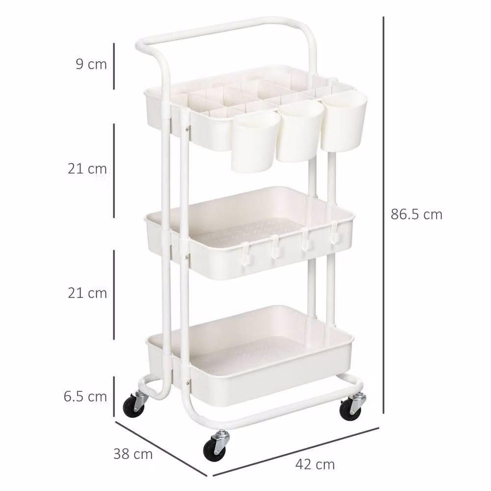 STILVORA Three Tier Storage Trolley with Baskets and Wheels in White – 2