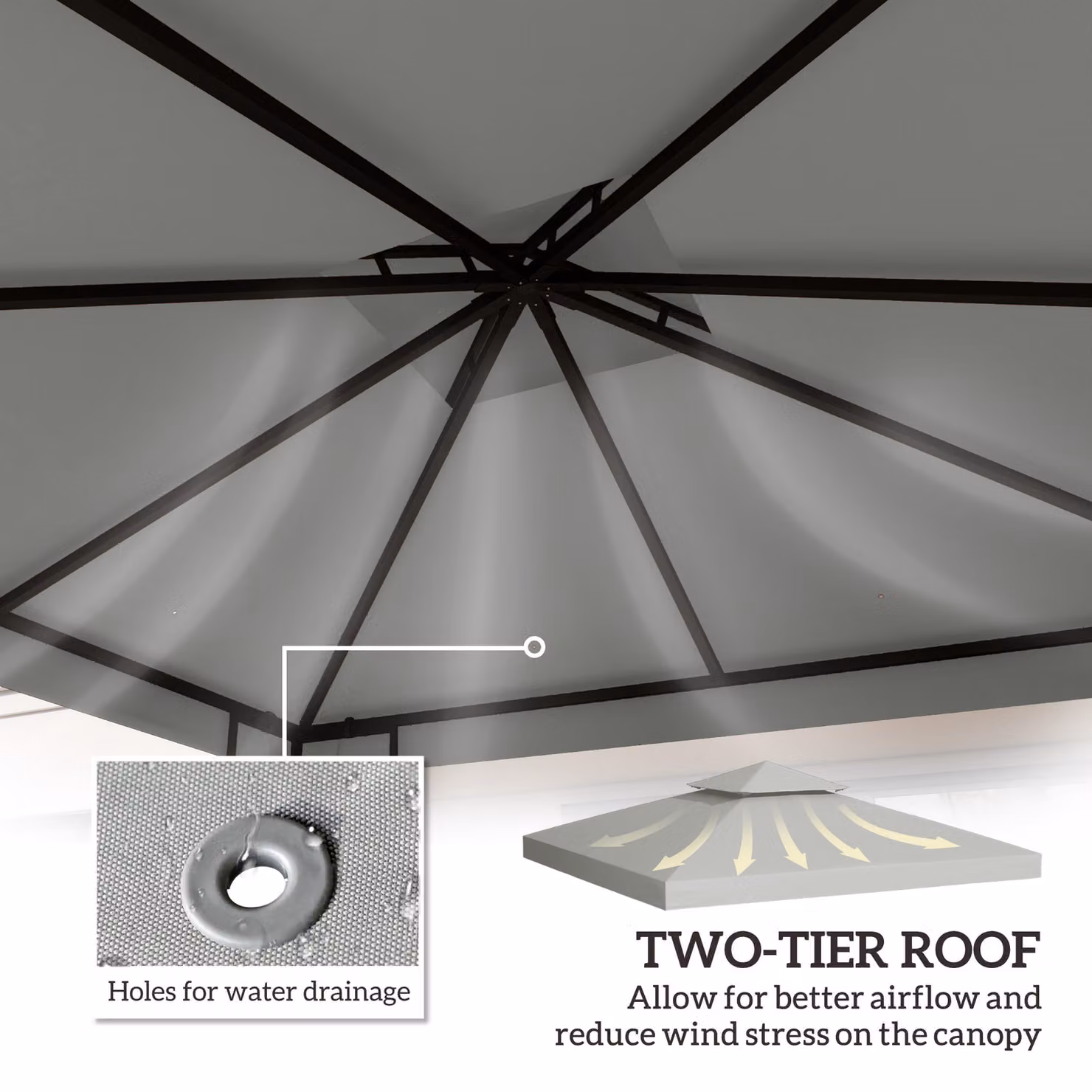 Outsunny Replacement Gazebo Canopy Roof Top Cover, Light Grey, 3 x 3 m – 3