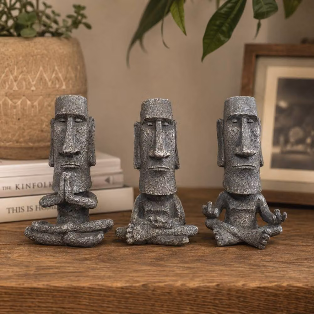 Gifts Direct 2 U Set of 3 Grey Easter Island Head Tabletop Ornaments – 2