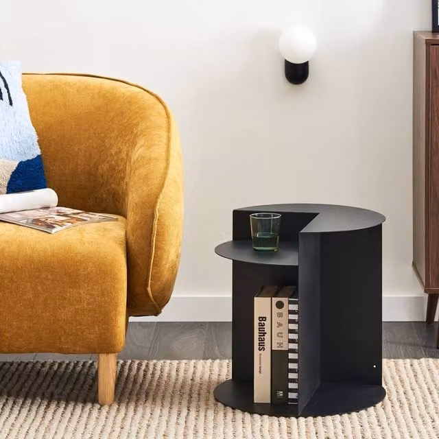 Wyld and Coco Evercraft Black Metal Round Side Table with Built-In Shelf, W/D/H: 40 x 40 x 45 cm – 1