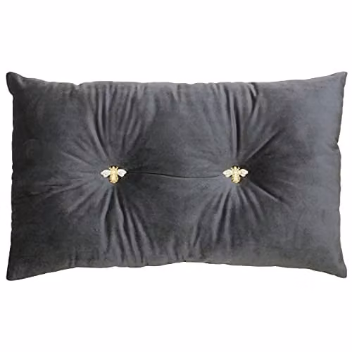 Paoletti Bumble Grey Velvet Rectangular Cushion with Polyester Filling, W: 50 cm, H: 30 cm, D: 30 cm
