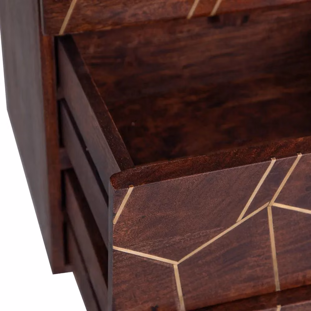 IH Design Jusleen Solid Mango Wood Tall Chest of Drawers in Brown and Gold – 3
