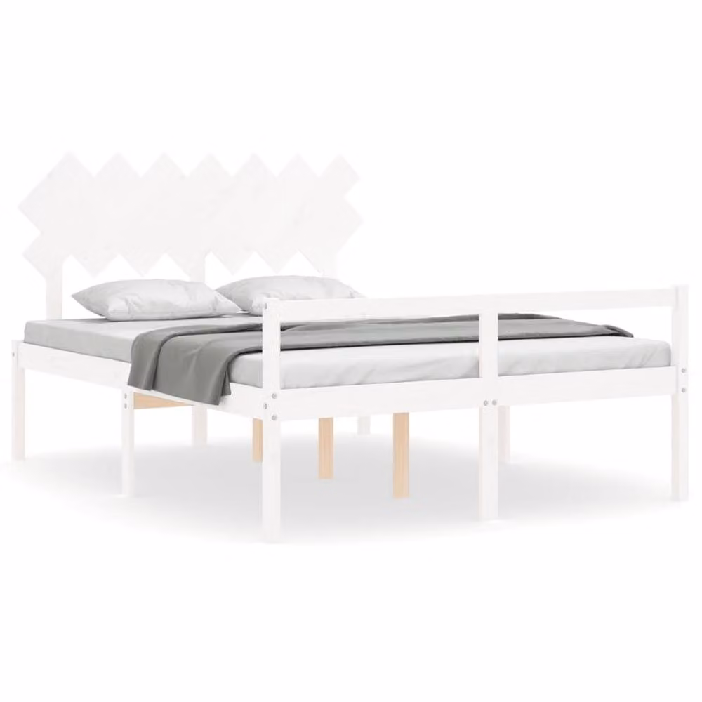 Berkfield Home Solid Wood Bed Frame with Headboard in White, W/D/H: 140 x 190 cm – 2