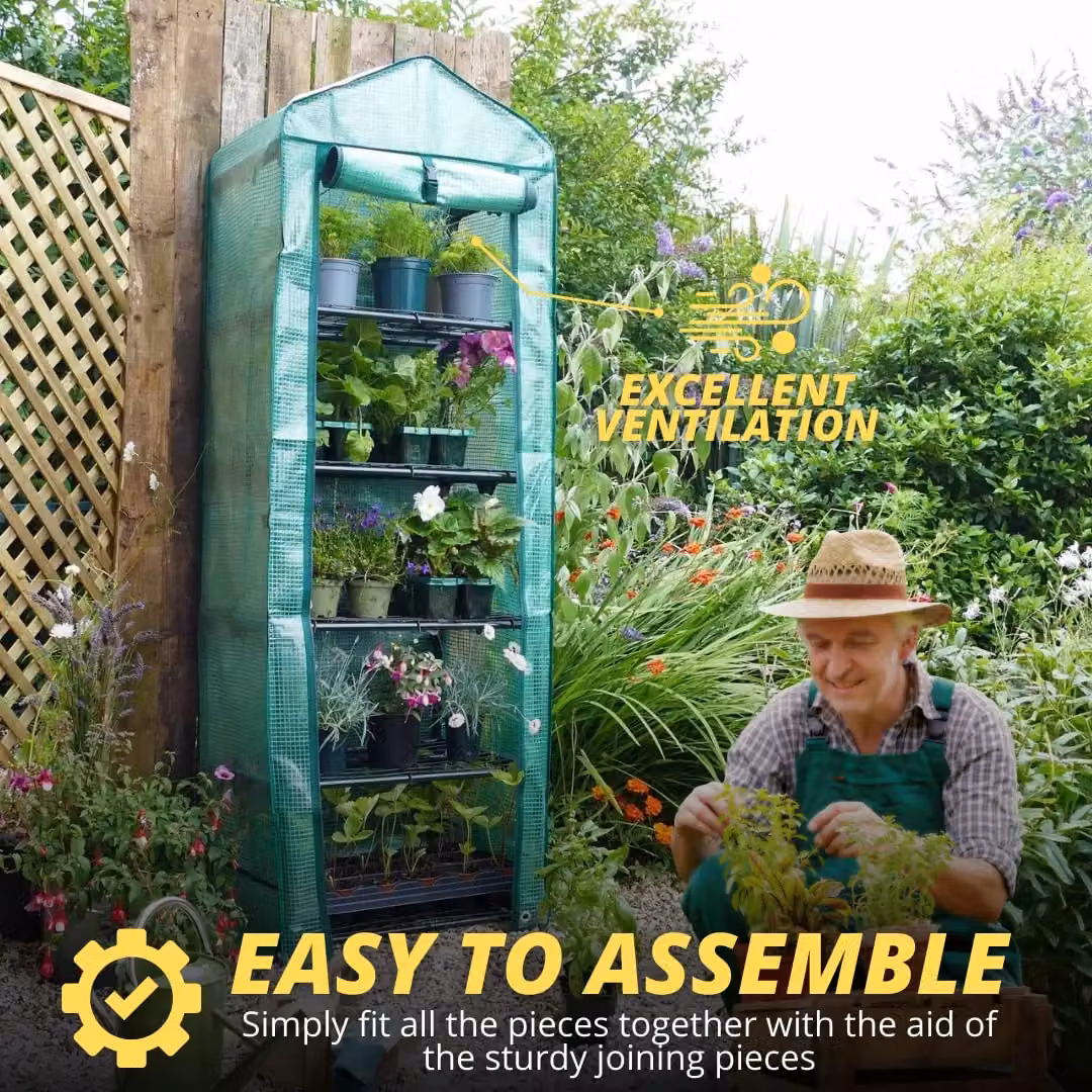 Marco Paul 5 Tier Green Steel Garden Greenhouse with Shelves, H 180 cm x W 70 cm x D 50 cm – 3