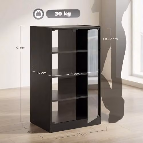 HOMCOM Modern Black Hi-Fi Stand with Glass Doors and Internal Shelves, W: 91 cm, D: 40 cm, H: 54 cm – 6