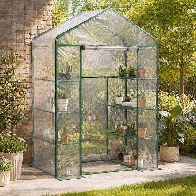 STILVORA Walk-In Greenhouse with 8 Shelves, Transparent, H x W x D: 195 x 143 x 73 cm