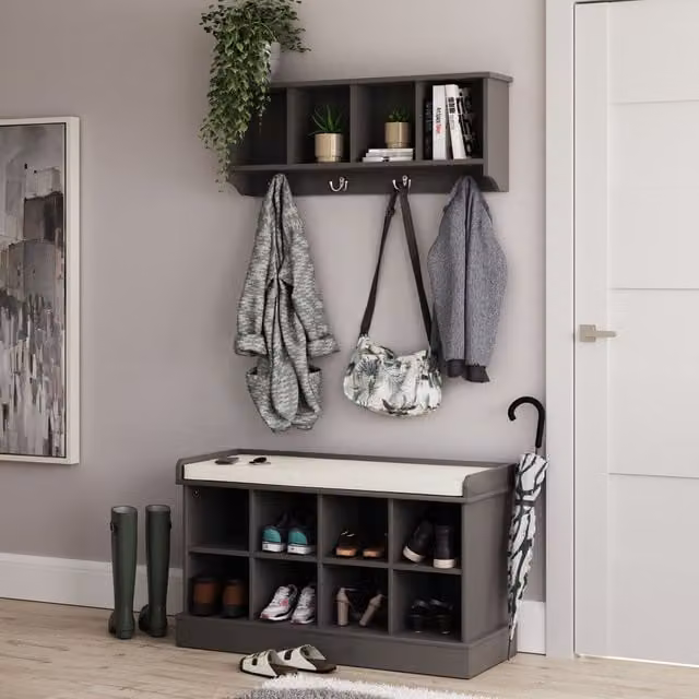 GFW Kempton Grey 2 Piece Hallway Storage Set with Shoe Bench and Wall Rack – 2