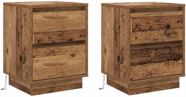 Berkfield Home Set of 2 Rustic Brown Wood Bedside Cabinets with Integrated LED Lights, W/D/H: 39 x 34.5 x 50 cm