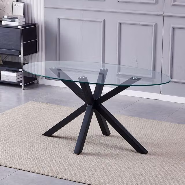 Artemis Home Orvino Modern Oval Glass Dining Table in Transparent and Black, W: 160 cm, D: 90 cm, H: 75 cm – 1