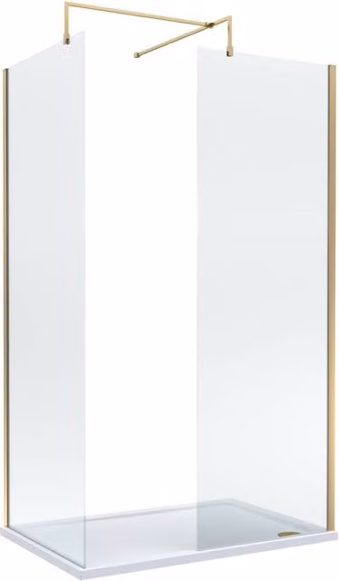 Balterley Brushed Brass Walk-In Wetroom Shower Bundle with Rectangular Glass Tray, Gold, W: 120 cm, D: 70 cm